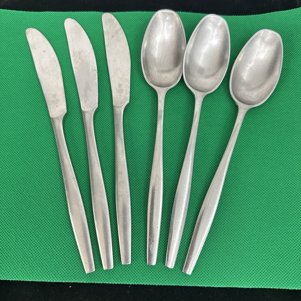 6‎ Soup Spoons Knives Dansk VARIATION V Satin Stainless Flatware Finland Denmark